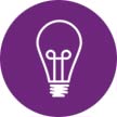 White icon of a lightbulb on a round, purple background to represent the concept of intellectual property